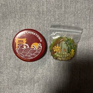 Save Chinatown Button and Asian Americans United Pin
